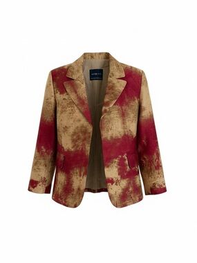 Ron Leal Abstract Silk Blend Red & Gold Tie-Dye Blazer for Women